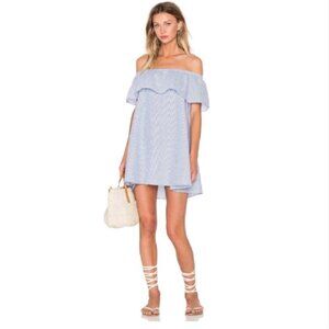 MINKPINK | Seersucker French Twist Off The Shoulder Ruffle Mini Dress | Small